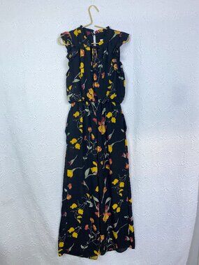 Sienna Sky Sheer Floral Wide Leg Maxi Jumpsuit Black Yellow Size M